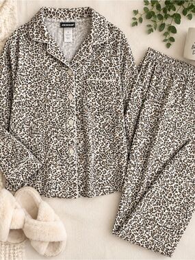 Joe Boxer Beige and Brown Leopard Print Kids Pajama Set